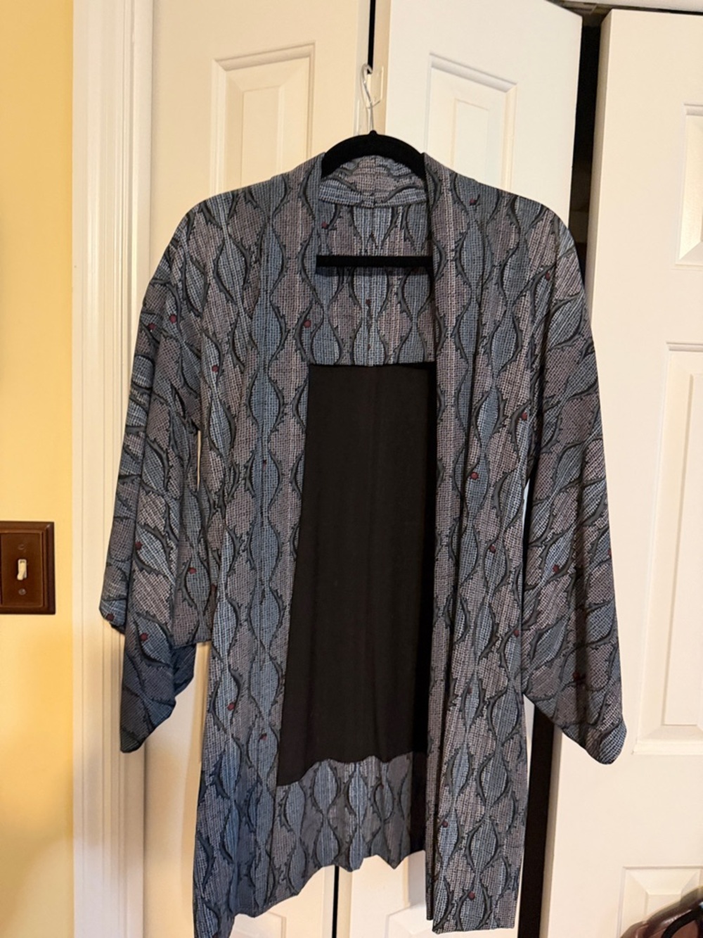 Open-Front Blue Patterned Kimono Cape